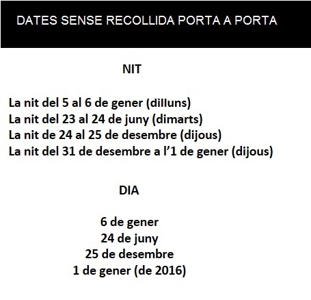 Dies sense recollida Porta a Porta 2015
